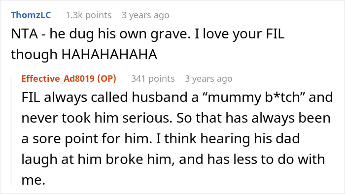 Online discussion showing husband throwing a full-blown tantrum after wife refuses to do as he demands.