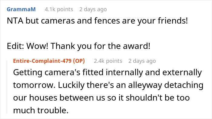 Reddit user advising on cameras and fences after man accidentally moves next door to former friend causing conflict. Reddit user advising on cameras and fences after man accidentally moves next door to former friend causing conflict.