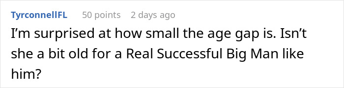 Screenshot of a Reddit comment discussing age gap concerns related to boyfriend fears golddiggers and cooking expectations.