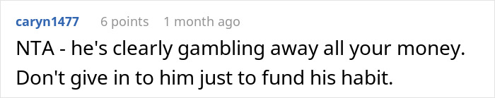 Screenshot of a social media comment discussing financial problems in a marriage involving a stay-at-home mom.