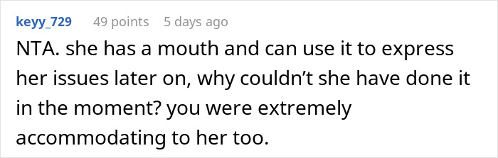 Screenshot of a forum comment discussing a woman mad at friend for taking her on a walking trip without warning, mentioning diabetes.