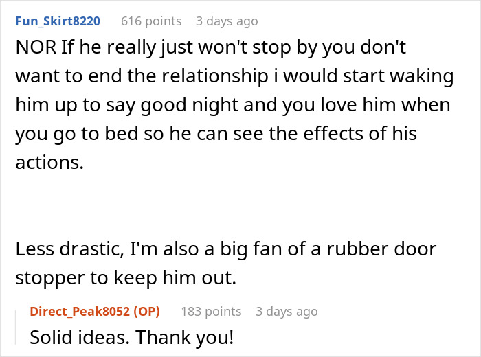 Screenshot of a Reddit thread discussing a man’s lovey-dovey ritual annoying his tired girlfriend with morning kisses and love.