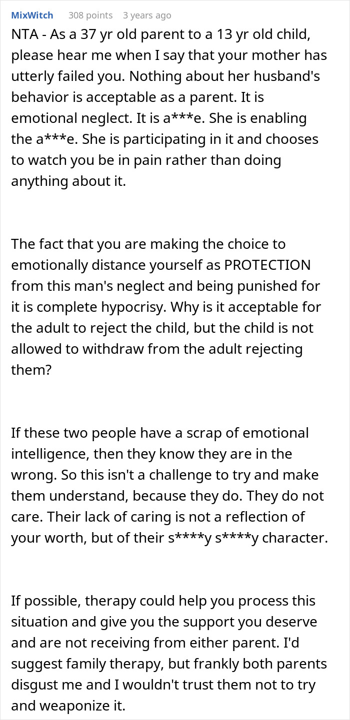 Teen emotionally calls out stepdad for neglect while mom claims he is like a dad, sparking family conflict and feelings of rejection.