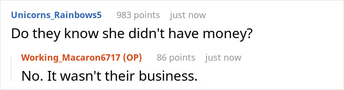 Reddit conversation showing a question about step kids and mom losing money with a direct response. Reddit conversation showing a question about step kids and mom losing money with a direct response.