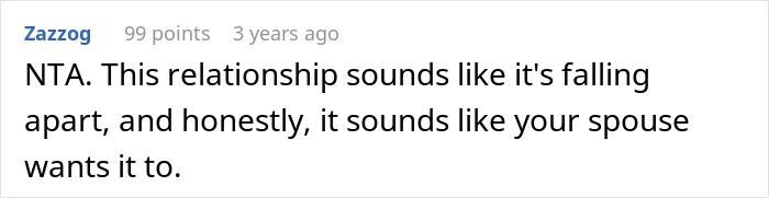 Screenshot of an online comment discussing relationship struggles involving a working wife and a man-child husband.