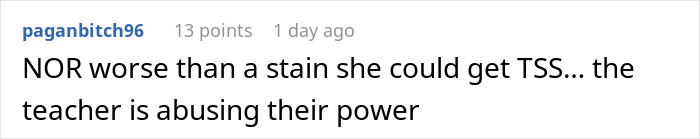 Screenshot of Reddit comment expressing outrage over teacher ignoring daughter's emergency, highlighting mom’s struggle to contain her rage.