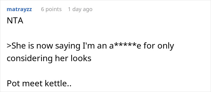 Screenshot of an online comment discussing a woman demanding her swimmer boyfriend resemble her friend’s partner and his answer.