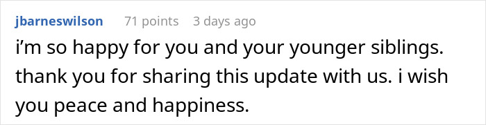 Screenshot of a heartfelt comment expressing happiness and gratitude in a supportive online discussion thread. Screenshot of a heartfelt comment expressing happiness and gratitude in a supportive online discussion thread.