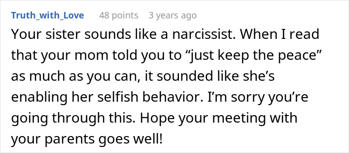 Comment discussing a sister turning into a bridezilla, mentioning a family meeting and dealing with difficult behavior. Comment discussing a sister turning into a bridezilla, mentioning a family meeting and dealing with difficult behavior.