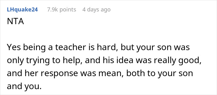 Comment discussing a teacher challenged by a kid's fun fact and the kid’s dad supporting his son’s cleverness. Comment discussing a teacher challenged by a kid's fun fact and the kid’s dad supporting his son’s cleverness.