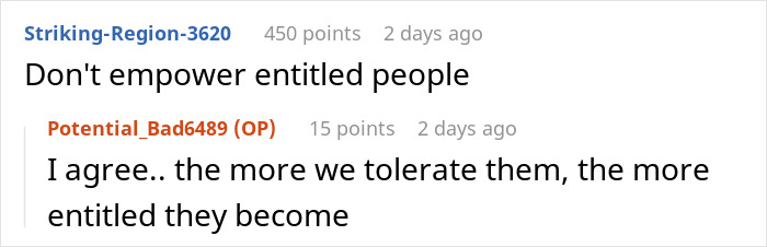Screenshot of an online discussion about a new neighbor hijacking a person's parking place despite refusal to switch spots. Screenshot of an online discussion about a new neighbor hijacking a person's parking place despite refusal to switch spots.
