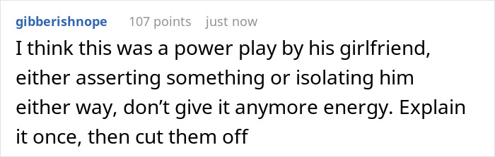 Screenshot of a social media comment discussing ignoring food allergy restrictions set by a party host causing conflict.