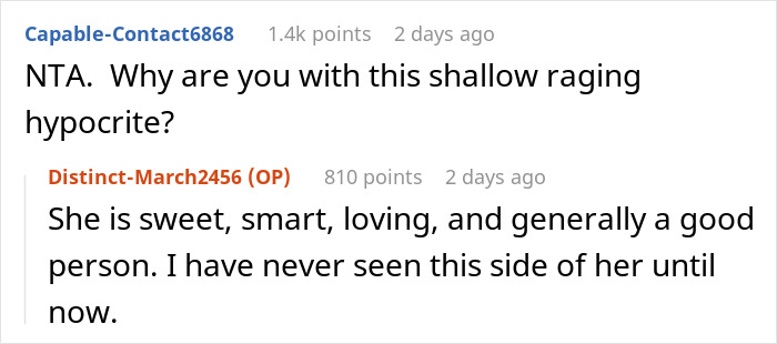 Screenshot of online comments discussing a woman demanding her swimmer boyfriend look like her friend’s partner. Screenshot of online comments discussing a woman demanding her swimmer boyfriend look like her friend’s partner.