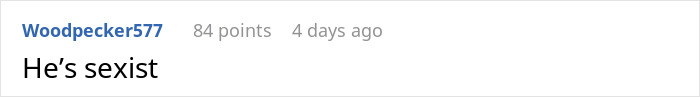 Screenshot of an online comment reading "He’s sexist," discussing a woman ready to dump her boyfriend over emasculation issues. Screenshot of an online comment reading "He’s sexist," discussing a woman ready to dump her boyfriend over emasculation issues.