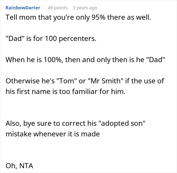 Comment discussing a teen calling out stepdad for ignoring him and the mom saying he’s mostly like a dad. Comment discussing a teen calling out stepdad for ignoring him and the mom saying he’s mostly like a dad.