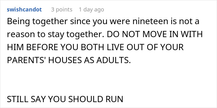 Screenshot of a text comment advising caution in relationships, reflecting a man showing his true colors after assuming fiancée is pregnant. Screenshot of a text comment advising caution in relationships, reflecting a man showing his true colors after assuming fiancée is pregnant.