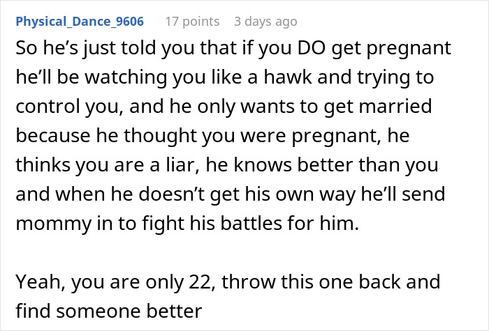 ALT text: Man shows his true colors after assuming fianc&eacute;e is pregnant, revealing controlling and disrespectful behavior online.