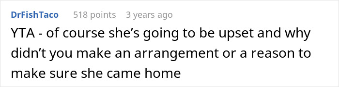 Reddit comment YTA criticizing husband, saying wife mopes at b-day party and should have been brought home