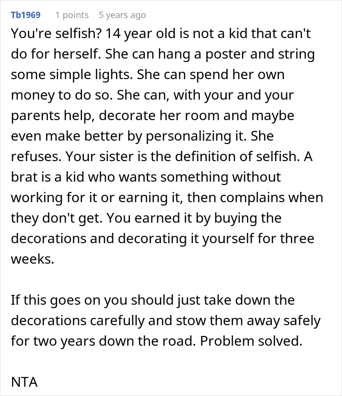 Comment discussing a teen accused of crushing her half-sister's dreams by refusing the Christmas wish. Comment discussing a teen accused of crushing her half-sister's dreams by refusing the Christmas wish.