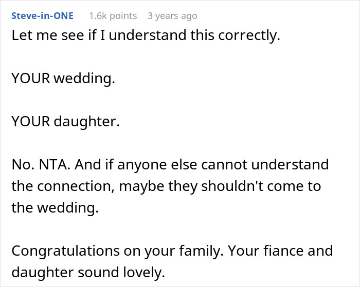 Commenter explaining the bride has the right to choose her wedding guests, supporting her decision about sister’s kids. Commenter explaining the bride has the right to choose her wedding guests, supporting her decision about sister’s kids.