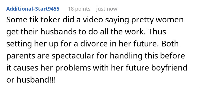 Screenshot of a forum comment discussing an annoyed mom banishing her 15-year-old daughter for calling chores pick me behavior. Screenshot of a forum comment discussing an annoyed mom banishing her 15-year-old daughter for calling chores pick me behavior.
