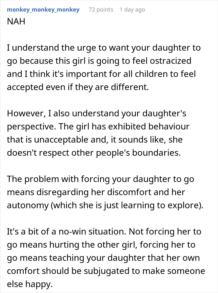 Reddit comments about a parent wonders if daughter should attend a birthday others are skipping Reddit comments about a parent wonders if daughter should attend a birthday others are skipping