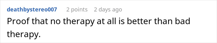 Screenshot of an online comment discussing therapy in relation to a fianc&eacute;e&rsquo;s obsession with her bully ruining relationships.