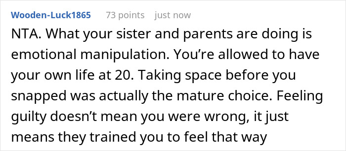 Comment discussing emotional manipulation and personal boundaries related to a child-loathing lady pressured to be a free nanny. Comment discussing emotional manipulation and personal boundaries related to a child-loathing lady pressured to be a free nanny.