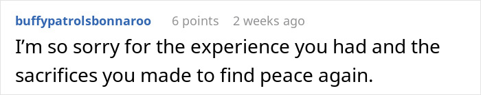 Text post with user comment expressing sympathy for someone&rsquo;s experience with their hair stylist involving a weird shrine.