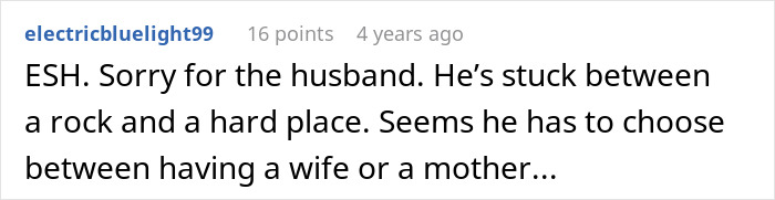 Comment on family conflict, describing a husband stuck between choosing a wife or mother, highlighting lying MIL impact. Comment on family conflict, describing a husband stuck between choosing a wife or mother, highlighting lying MIL impact.