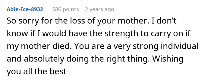 Comment expressing sympathy for loss and praising strength amid family rudeness and divorce lawyer discussions. Comment expressing sympathy for loss and praising strength amid family rudeness and divorce lawyer discussions.