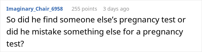 Screenshot of a Reddit comment questioning a man&rsquo;s reaction after assuming fianc&eacute;e is pregnant, leaving her shocked.