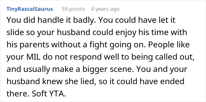 Comment discussing how lying MIL is ruining family relationships and escalating conflicts between spouses and in-laws.