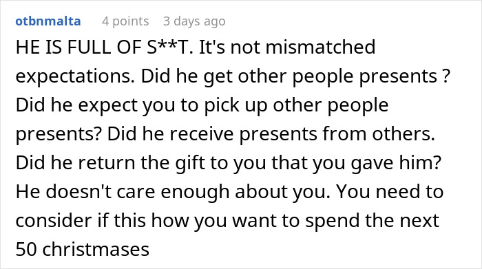 Comment criticizing man who fails to buy Christmas presents for his girlfriend and claims the holiday snuck up on him. Comment criticizing man who fails to buy Christmas presents for his girlfriend and claims the holiday snuck up on him.
