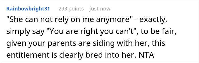 Screenshot of a forum comment discussing a child-loathing lady fleeing her home after family pressures her to be a free nanny. Screenshot of a forum comment discussing a child-loathing lady fleeing her home after family pressures her to be a free nanny.