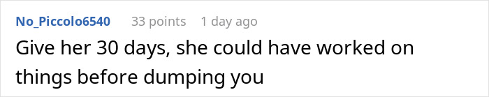 Comment saying to give her 30 days to work on issues before ending an ex house drama relationship conversation.