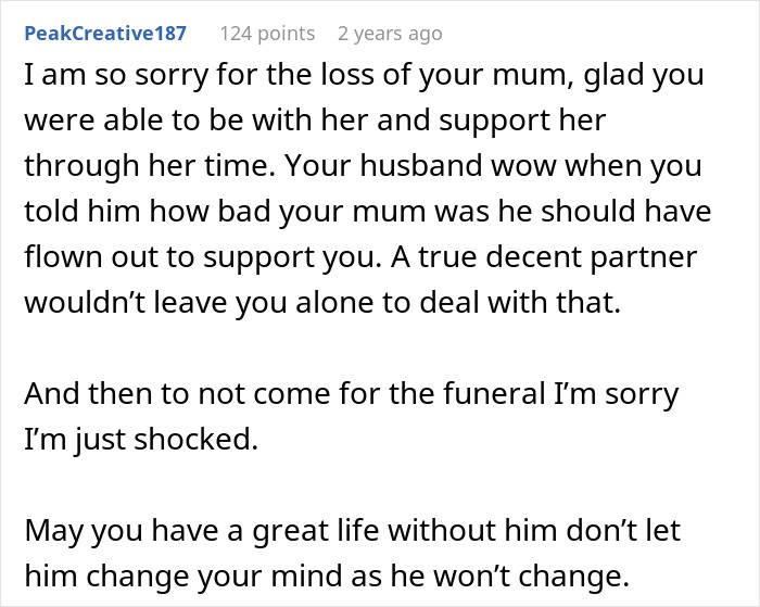 Comment expressing sympathy for wife dealing with husband’s and in-laws’ rudeness and considering divorce with lawyer help