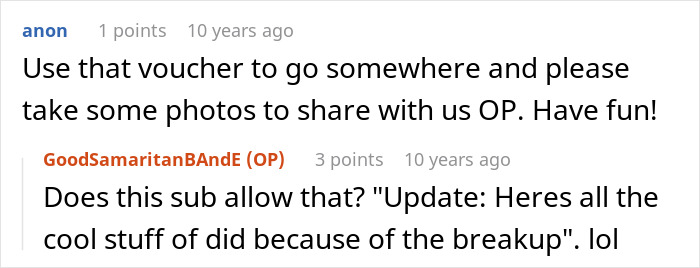 Screenshot of an online conversation discussing a breakup, highlighting a guy&rsquo;s heroic actions leaving him single.