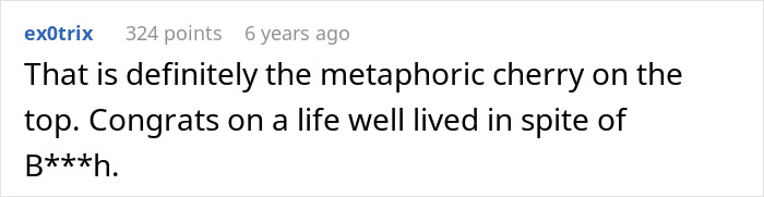 Screenshot of a Reddit comment praising a man&rsquo;s revenge on a coworker who got him fired years prior.