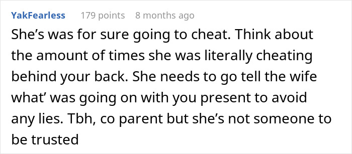 Comment discussing a man debating divorce due to his wife's validation seeking and its impact on their lives.