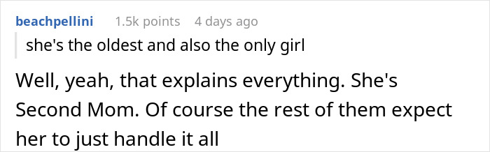 Comment about irate sister handling mom’s birthday plans due to brothers being too broke to contribute. Comment about irate sister handling mom’s birthday plans due to brothers being too broke to contribute.