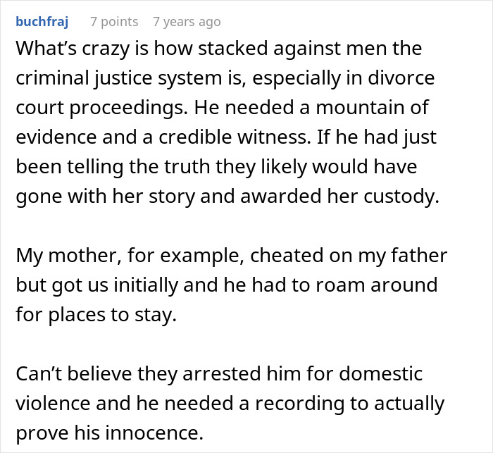 Screenshot of a forum comment discussing evidence in court cases involving a woman’s award winning act and its fallout.