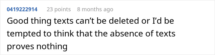 Commenter discussing the impact of missing text messages in a debate about a man considering divorce over validation seeking behavior.