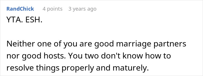 Comment on online forum criticizing husband’s tantrum and both partners’ inability to resolve conflicts maturely. Comment on online forum criticizing husband’s tantrum and both partners’ inability to resolve conflicts maturely.