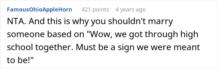 Screenshot of a Reddit comment explaining why a mom urges son not to marry girlfriend straight after high school.