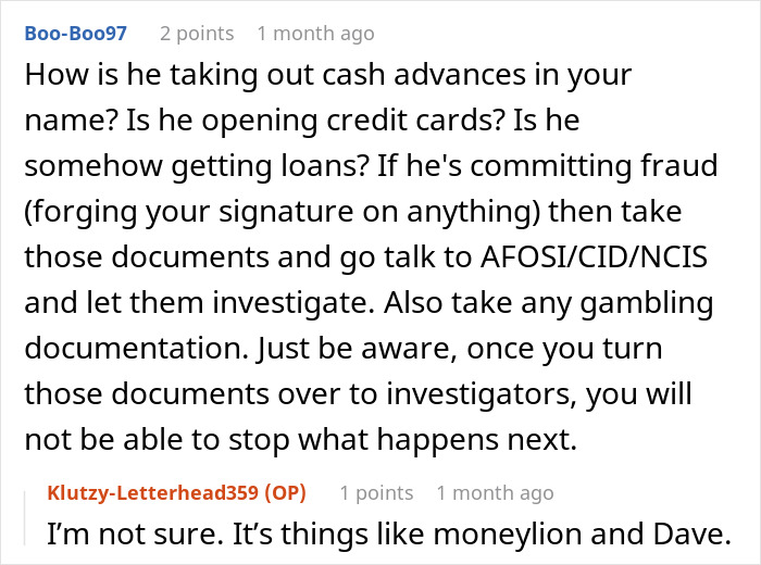 Reddit user discussing financial problems and advice for a SAHM wife blamed by husband, leading to divorce.