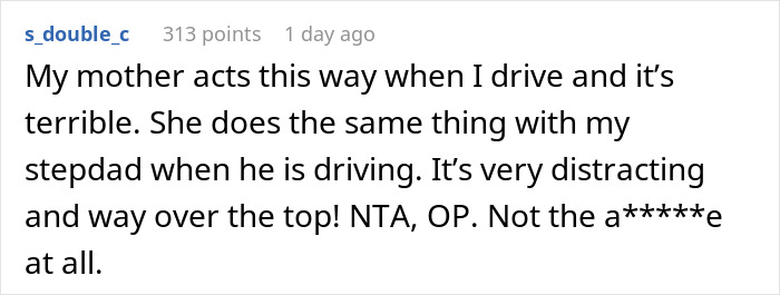 Text post describing a husband banning wife from the front seat after her anxiety meltdown puts them at risk. Text post describing a husband banning wife from the front seat after her anxiety meltdown puts them at risk.