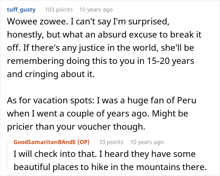 Reddit conversation showing a man discussing heroic actions and relationship issues after being left single.