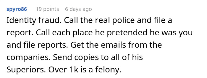 Comment discussing identity fraud advice related to financial problems faced by a stay-at-home mom blamed by her husband.