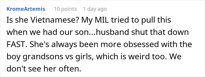 Screenshot of a Reddit comment about a MIL feeding dispute, mom takes her baby and storms off Screenshot of a Reddit comment about a MIL feeding dispute, mom takes her baby and storms off